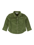 RuffleButts + RuggedButts - Boys Stretch Corduroy Long Sleeve Button Down Shirt: Green / 18-24m