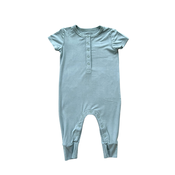 babysprouts - Short Sleeve Henley Romper - Storm