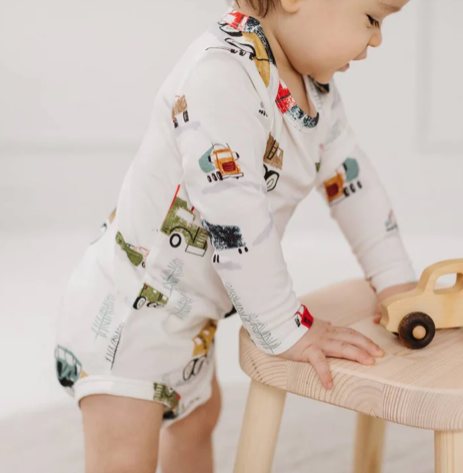 Loulou Lollipop Long Sleeve Bodysuit- Happy Trucks