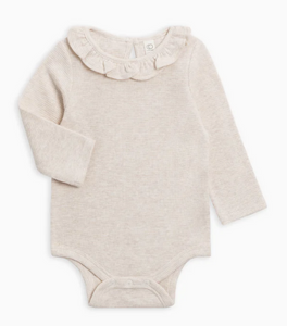 Organic Baby Mae Waffle Ruffle Bodysuit - Heather Oat