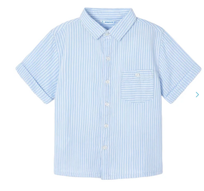 Powder Blue Stripe Short Sleeve Button Down Shirt