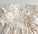 Vintage Romper - Ivory w Light Pink Rose Floral