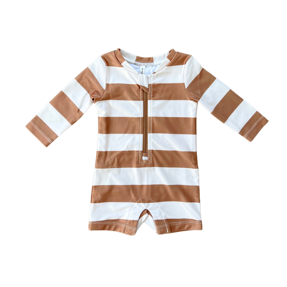 One-Piece Rash Guard - Stripe in Toffee