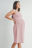 Pink Smocked Sleeveless Dress Maternity