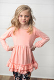 Adorable Sweetness - Kids Peach Ruffle Top & Black Floral Pant Set: 5/6