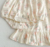 Vintage Romper - Ivory w Light Pink Rose Floral