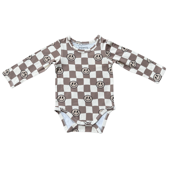 Bambo Bodysuit - Smiley Check in Portabella
