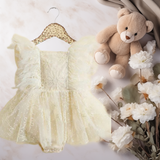 Ruffled Embroidered Floral Ivory Tulle Dress