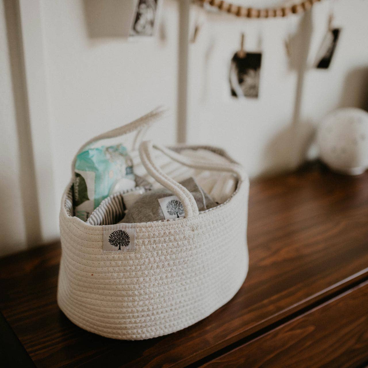 Rope Diaper Caddy - White