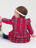 RuffleButts - Tis The Season Plaid LS Ruffle Romper