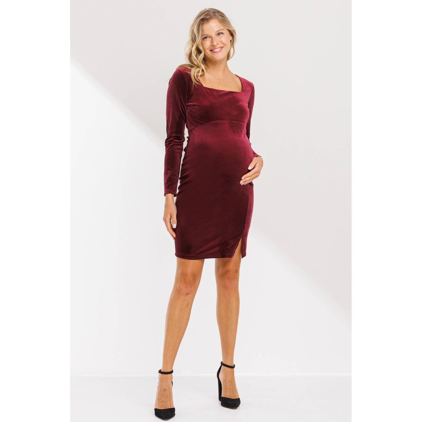Green Velvet Mini Dress Maternity
