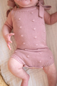 Organic Mauve Pom Knit Romper