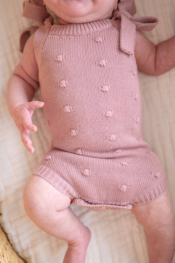 Organic Mauve Pom Knit Romper