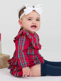 RuffleButts - Tis The Season Plaid LS Ruffle Romper