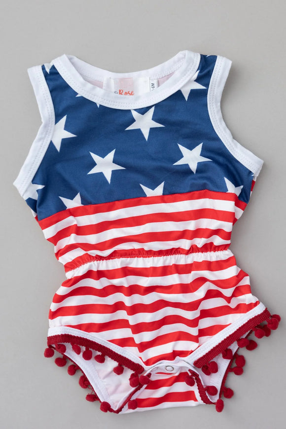 Mila & Rose- 4th of July Pom Pom romper