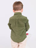 RuffleButts + RuggedButts - Boys Stretch Corduroy Long Sleeve Button Down Shirt: Green / 18-24m