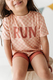 babysprouts clothing company: Boxy Tee in Pink Lemonade Checkered RUN