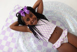 SMOCKED TANKINI SWIM SUIT - PERIWINKLE CHECKERS