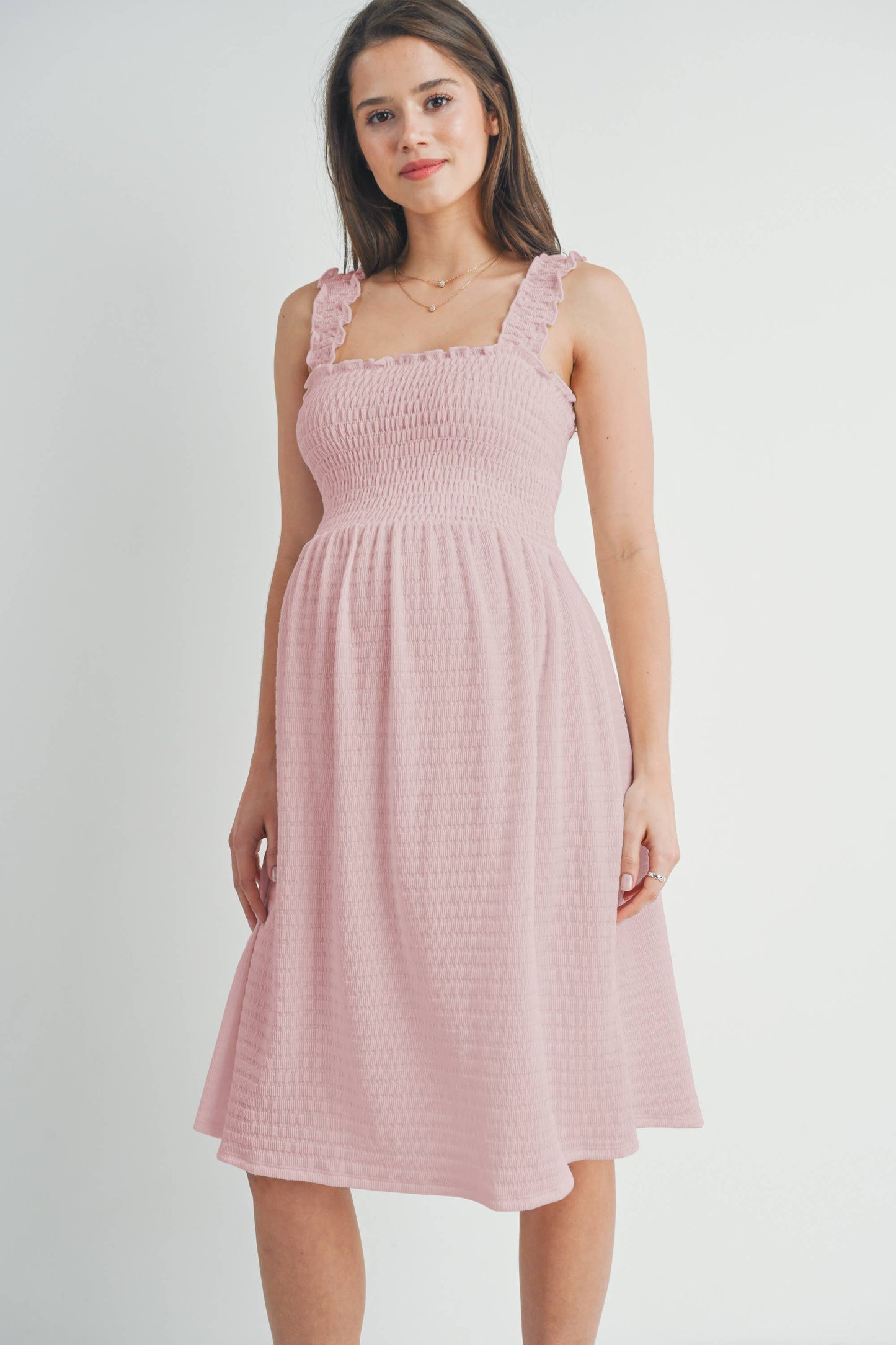 Pink Smocked Sleeveless Dress Maternity