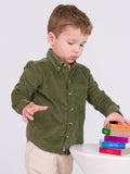 RuffleButts + RuggedButts - Boys Stretch Corduroy Long Sleeve Button Down Shirt: Green / 18-24m