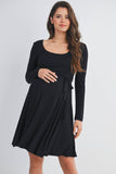 Black Waist Tie Maternity Dress