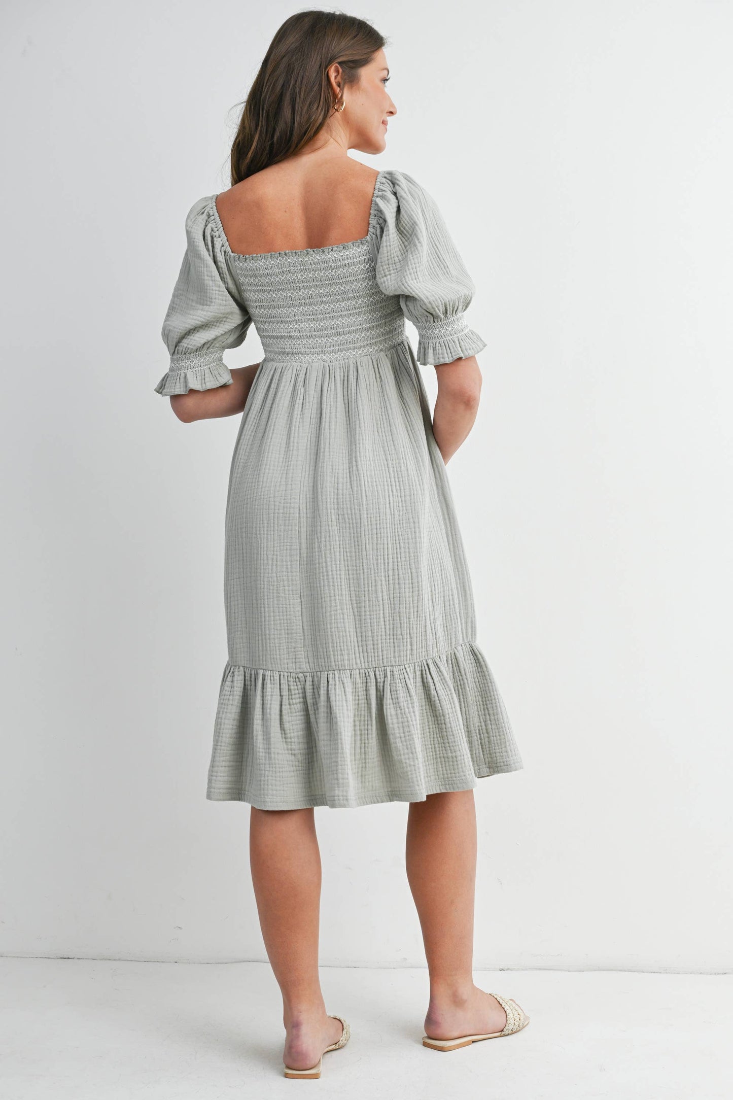 Smocked Puff Sleeve Dress Maternity