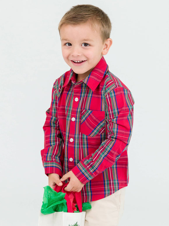 RuffleButts - Tis The Season Plaid LS Button Down