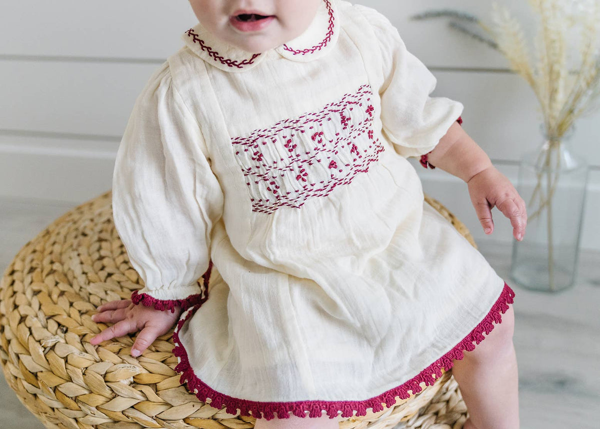 Smocked Muslin Dress - Cream