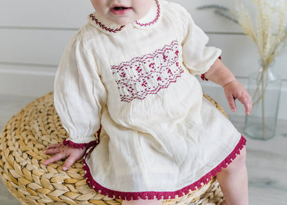 Smocked Muslin Dress - Cream