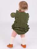 Dusty Olive Stretch Corduroy Waterfall Bubble Romper