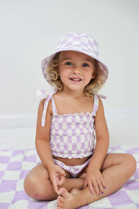 SMOCKED TANKINI SWIM SUIT - PERIWINKLE CHECKERS