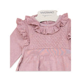 Viverano Organics - Ruffle Collar Pointelle Baby Sweater Dress (Organic Cotton): Vintage Rose / 3-6