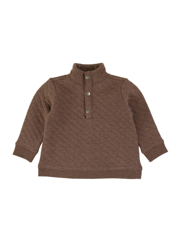 RuffleButts + RuggedButts - Boys Heather Carafe Quilted Quarter Snap Sweatshirt: Brown / 5