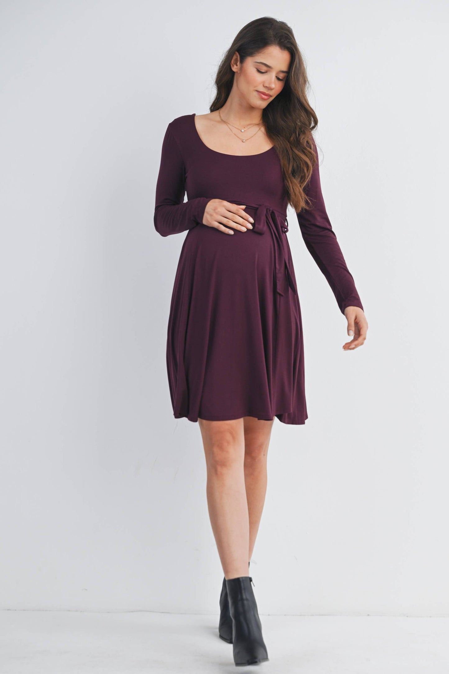 Black Waist Tie Maternity Dress