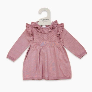 Viverano Organics - Ruffle Collar Pointelle Baby Sweater Dress (Organic Cotton): Vintage Rose / 0-3