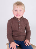 RuffleButts + RuggedButts - Boys Heather Carafe Quilted Quarter Snap Sweatshirt: Brown / 5