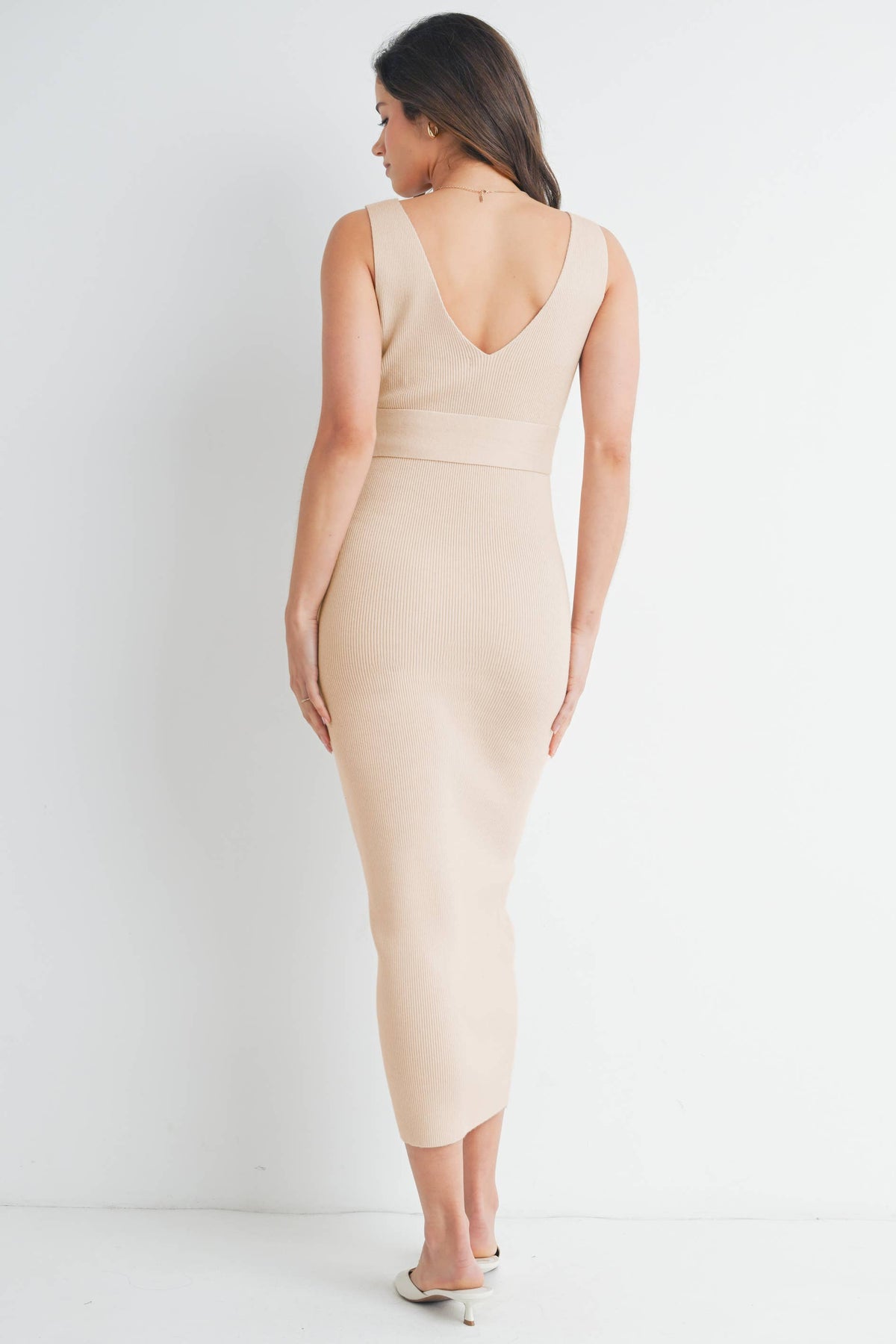 Maternity Rib Knit Midi Tie Dress - Taupe