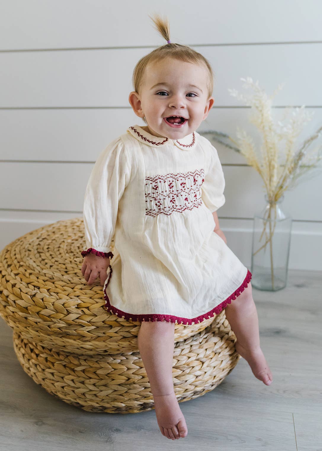 Smocked Muslin Dress - Cream