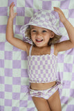 SMOCKED TANKINI SWIM SUIT - PERIWINKLE CHECKERS