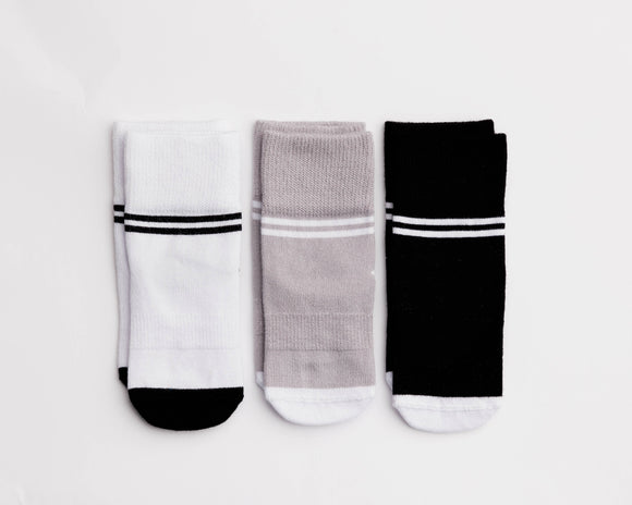 squid socks -Non-Slip Baby Socks - Black, Grey, White with Stripes: 6 - 12M