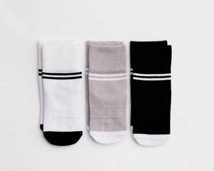 squid socks - Non-Slip Baby Socks - Black, Grey, White with Stripes: 12 - 24M