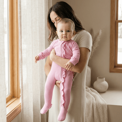 Ruffle Footie Perfect Pink Rib