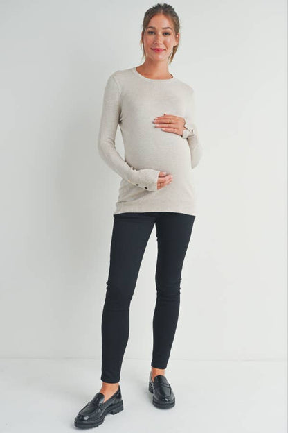 Maternity LS Button Cuff Knit Top