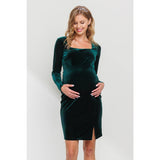 Green Velvet Mini Dress Maternity
