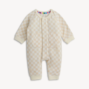 Magnetic Me - Chamois Checkerboard Brushed Fleece Romper