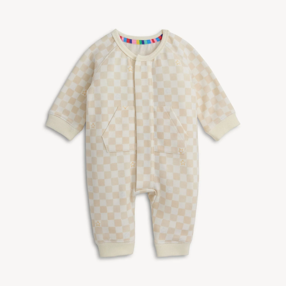 Magnetic Me - Chamois Checkerboard Brushed Fleece Romper