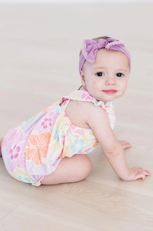 Ruffle Cross Back Romper - Hibiscus Floral