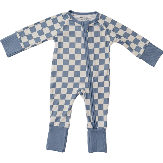 Bamboo Zipper Romper - Blue Check