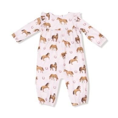 Angel Dear - Ruffle Sleeve Romper - Horses