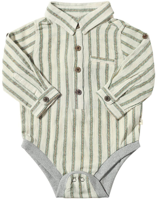 Jasper Woven Onesie - Green Stripe